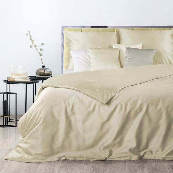 Satin sengetøj 140x200 Nova beige, ensfarvede Euro gardiner