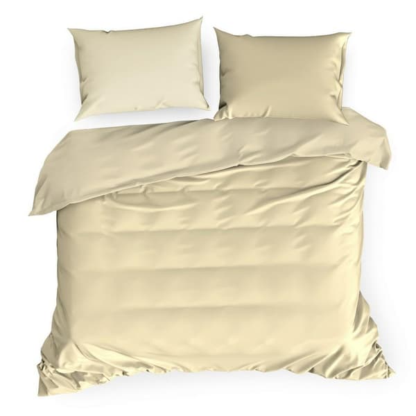 Satin sengetøj 140x200 Nova beige, ensfarvede Euro gardiner