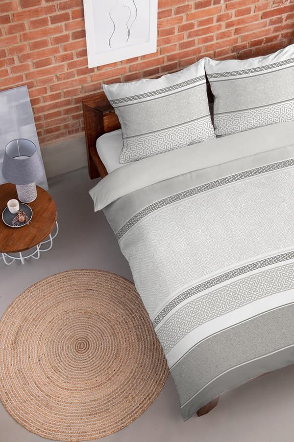 Flanell sengetøj 220x200 beige striber ornamenter 4520 B Flanell 2023