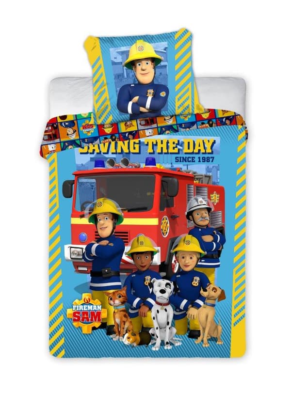 Sängkläder i bomull 100x135 Fireman Sam blått örngott 40x60 för barnsäng Faro 23