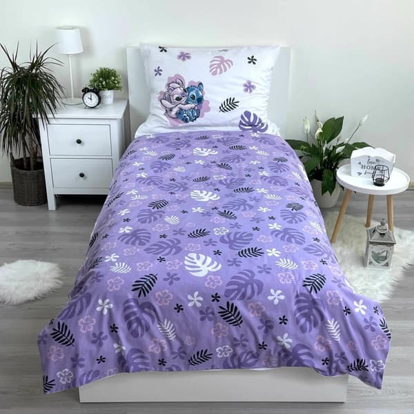 Bomuld sengetøj 140x200 Lilo og Stitch hvid lilla pudebetræk 70x90 23. august