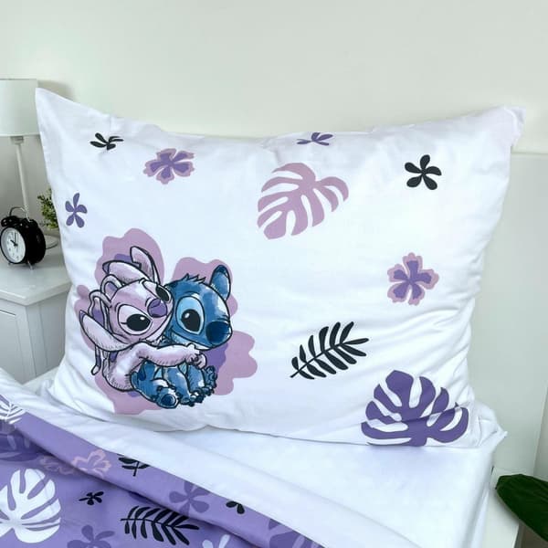 Bomuld sengetøj 140x200 Lilo og Stitch hvid lilla pudebetræk 70x90 23. august