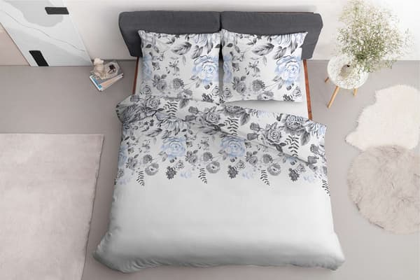 Sängkläder i bomull 220x200 vita gråblå blommor 4462 B bomull 40