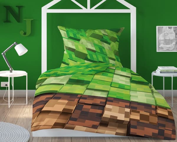Bomullssängkläder 140x200 Minecraft grön för gamer 4663 A Panel 38