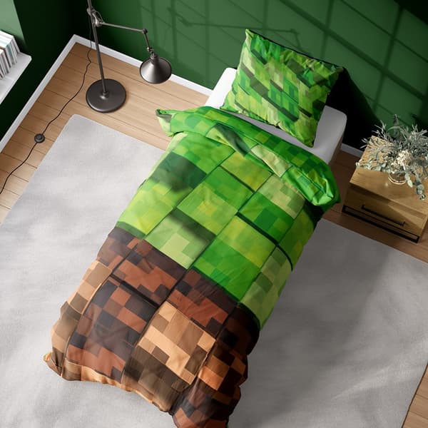 Bomullssängkläder 140x200 Minecraft grön för gamer 4663 A Panel 38