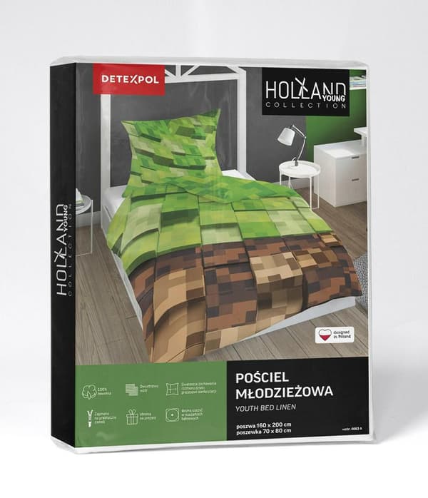 Bomullssängkläder 140x200 Minecraft grön för gamer 4663 A Panel 38