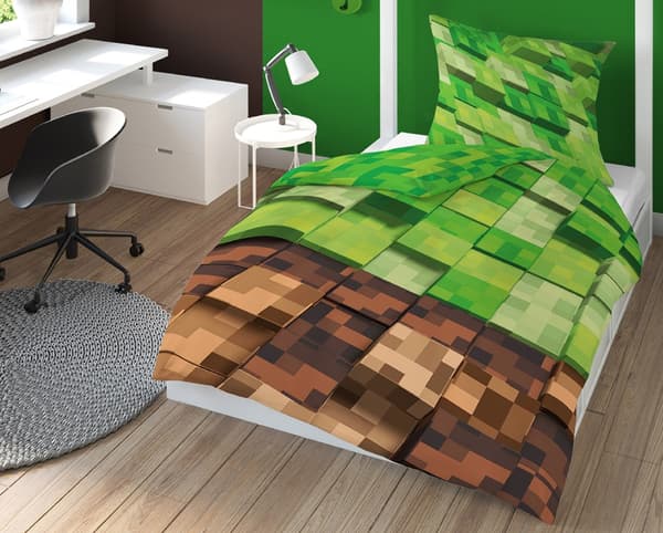 Bomullssängkläder 140x200 Minecraft grön för gamer 4663 A Panel 38