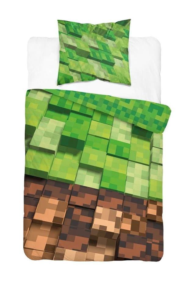Bomullssängkläder 140x200 Minecraft grön för gamer 4663 A Panel 38
