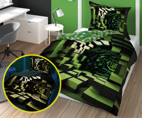 Glow in the dark sengetøj 140x200 Minecraft grøn 4634 A Fluo 35