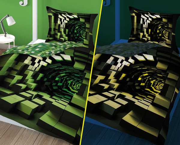 Glow in the dark sengetøj 140x200 Minecraft grøn 4634 A Fluo 35
