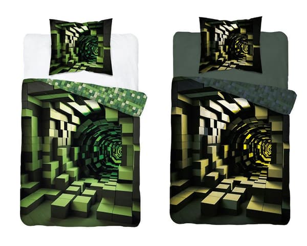 Glow in the dark sängkläder 140x200 Minecraft grön 4634 A Fluo 35