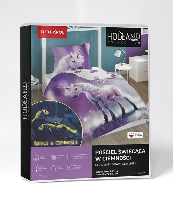 Glow in the dark sängkläder 160x200 Unicorn lila 4638 A Fluo 35