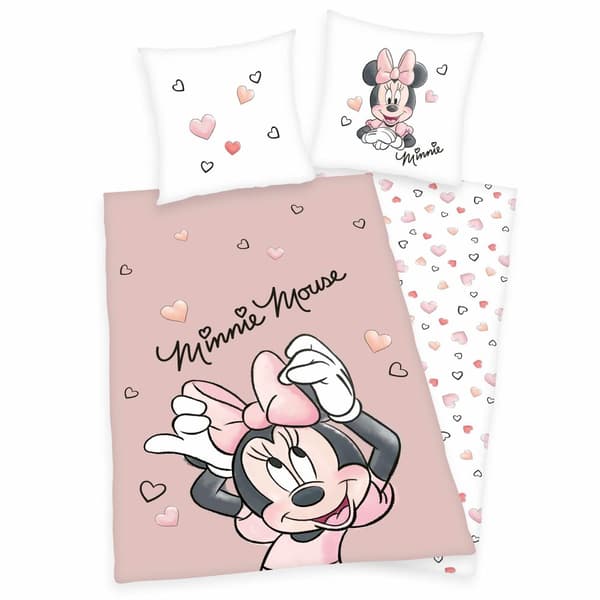Sängkläder i bomull 140x200 Mini Mouse vit rosa pulver örngott 70x90 H23