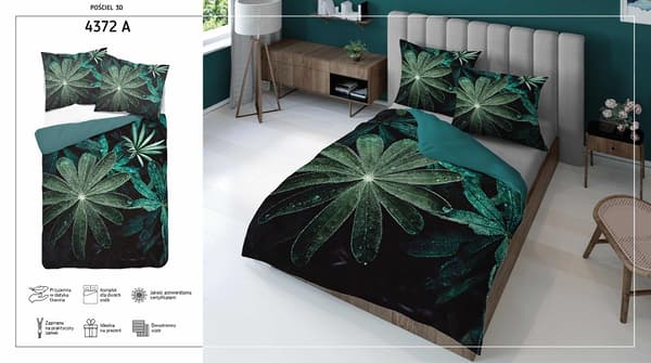 3D mikrokuituvuodevaatteet 160x200 Lehdet musta vihreä 4372 A mikro 28