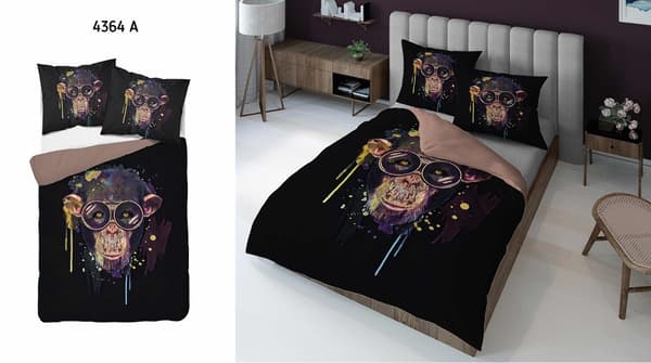 3D mikrokuituvuodevaatteet 160x200 Apina musta ruskea 4364 A mikro 28