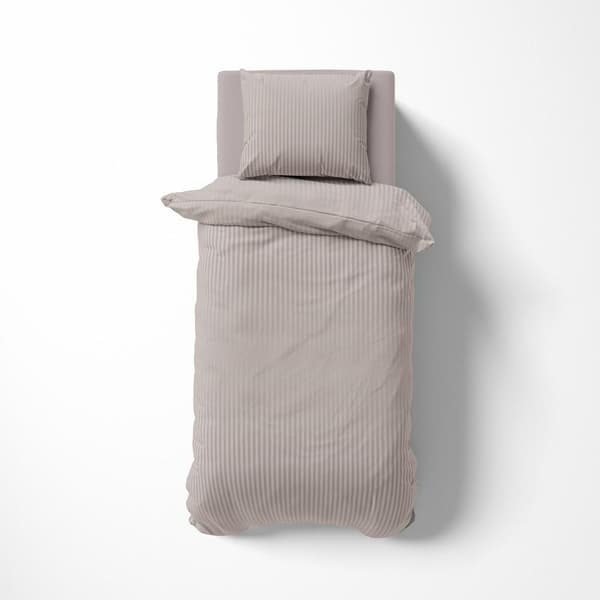 Damask sengetøj 140x200, beige, ensfarvede striber, 1 cm Pure