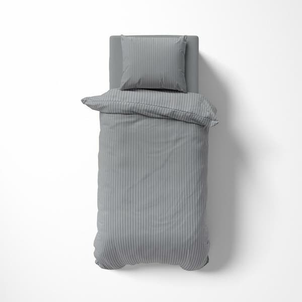 Damast sängkläder 140x200 grå 16 enfärgade ränder 1 cm Ren