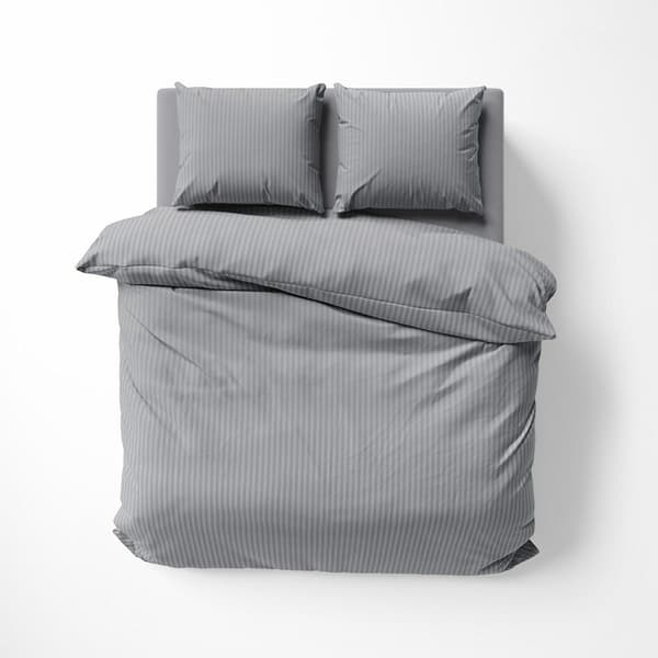 Damast sängkläder 160x200 grå 16 enfärgade ränder 1 cm Ren
