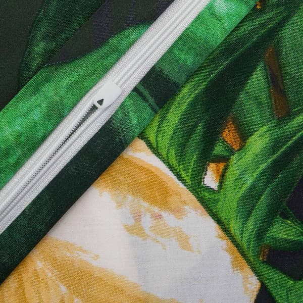 Satin sengetøj 140x200 jungleblade mørkegrøn 1527/1 med 1 pudebetræk 70x80 Satynlove 24