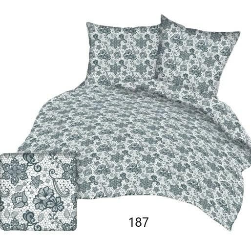 Puuvillavuodevaatteet 160x200 valkoiset harmaat kukat 187 puuvillaa Max