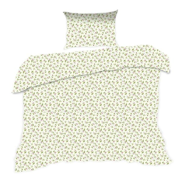 Bomuld sengetøj 140x200 1583N beige lyserøde blomster Classic E24