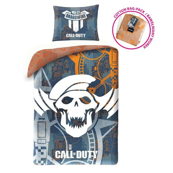 Sängkläder i bomull 140x200 Call of Duty grått örngott 70x90 + bomullspåse Barn 12