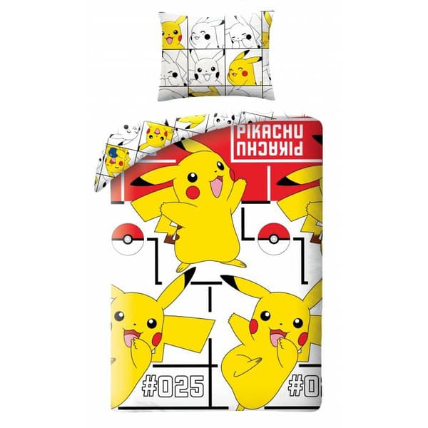 Bomuld sengetøj 140x200 Pokemons gult pudebetræk 70x90 Børn 12 Halantex