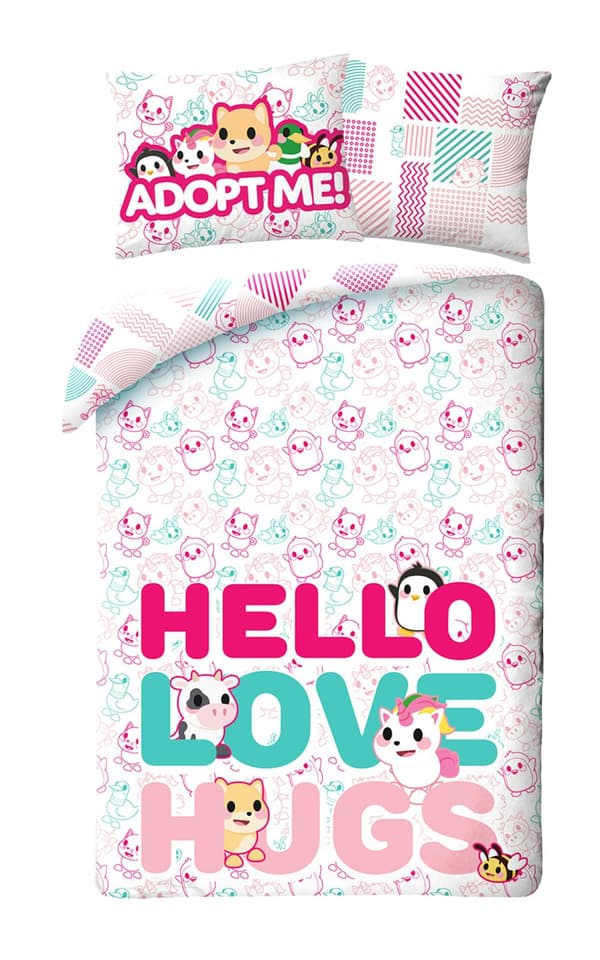 Puuvillaiset vuodevaatteet 140x200 Adopt me pink dogs tyynyliina 70x90 Kids 12 Halantex