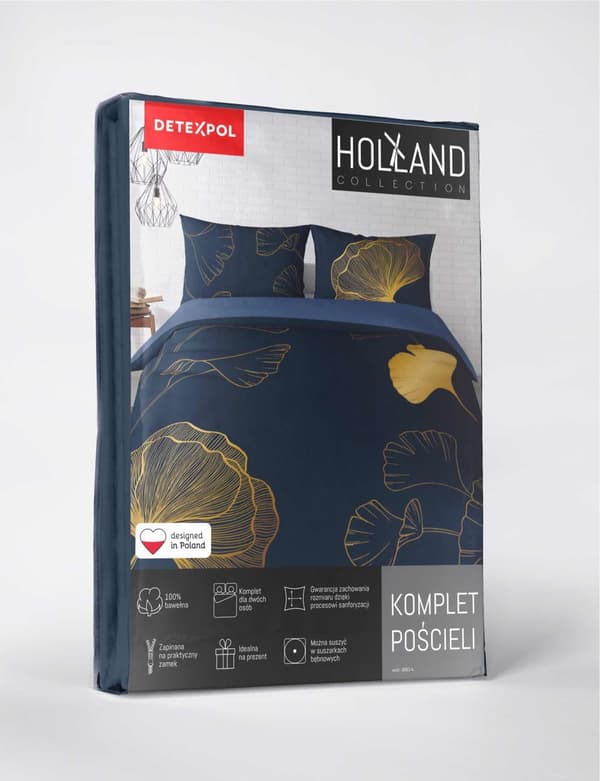 Puuvillaiset vuodevaatteet 160x200 laivastonsinistä kultaa ginkgo lehdet 4863 A Holland Home 73