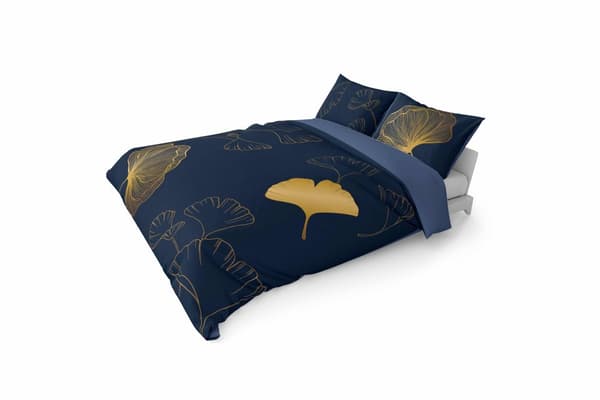 Puuvillaiset vuodevaatteet 160x200 laivastonsinistä kultaa ginkgo lehdet 4863 A Holland Home 73
