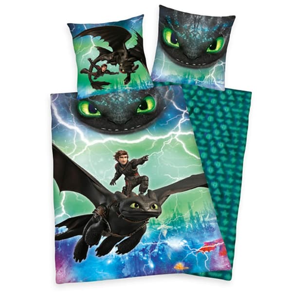 Sängkläder i bomull 135x200 Dragons Hiccup och Tandlöst örngott 80x80 H24