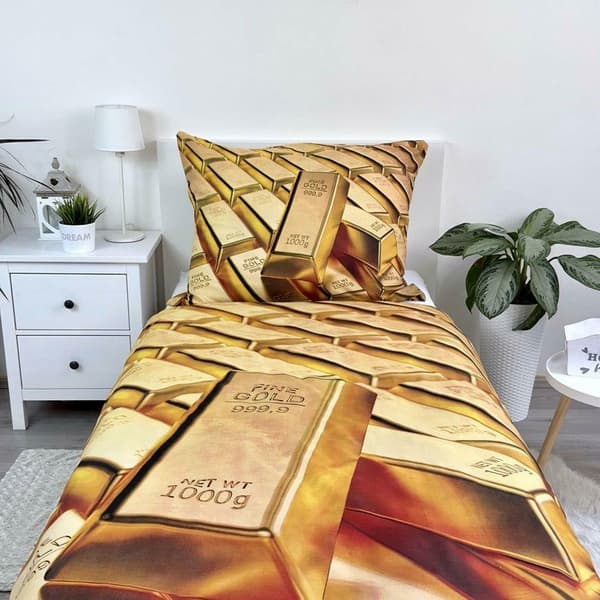 Mikrofibersängkläder 140x200 Guldstänger guld örngott 70x90