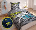 Pikkukuva 1 / 4: Glow in the dark vuodevaatteet 140x200 Dinosaurs T-Rex luuranko camo harmaa 3042 A 2339