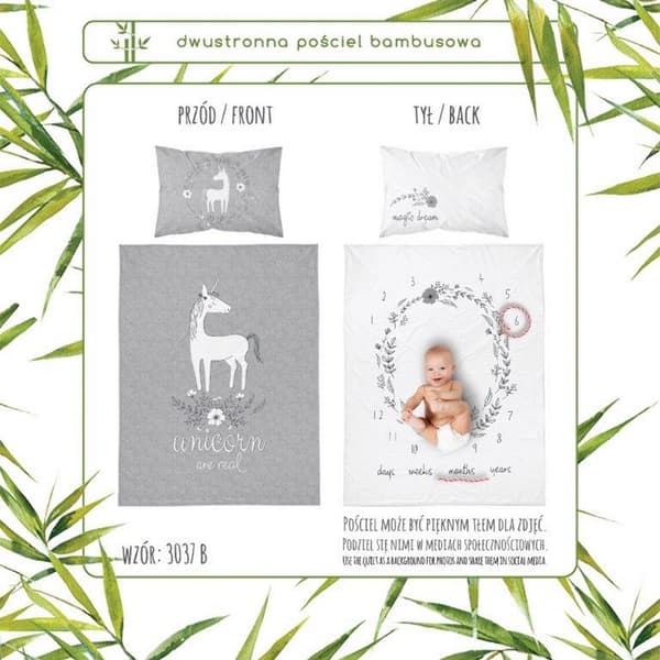 Bambu sängkläder 90x120 Unicorn ponny grå till säng 3037 B