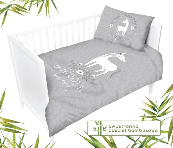 Bambu sängkläder 90x120 Unicorn ponny grå till säng 3037 B