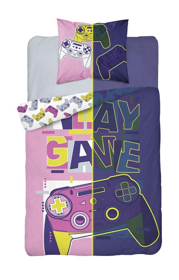 Sengetøj glød i mørket 160x200 3582 B Game Over Pady pink ungdomsbomuld 8569