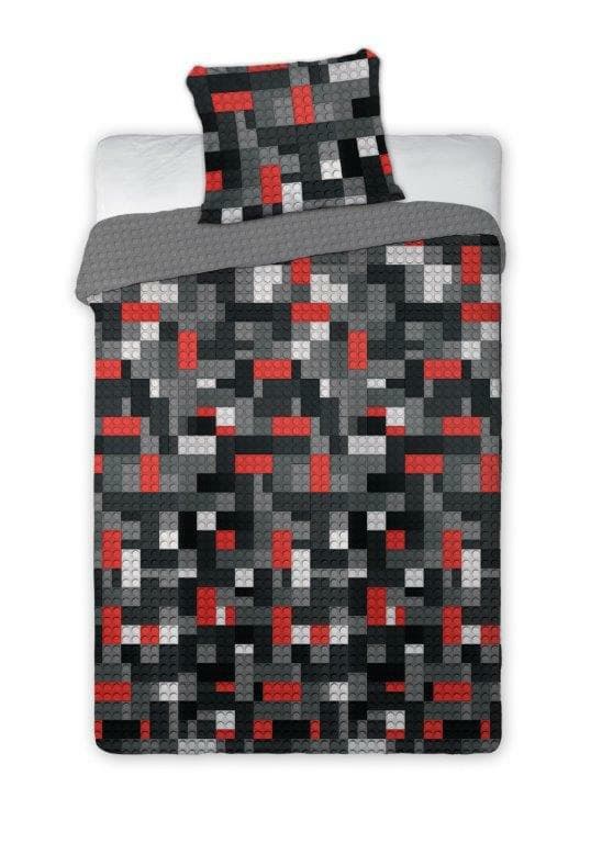 Sängkläder i bomull 160x200 Klocki 025 like lego grå röd 3057 svart vit dubbelsidig ungdom