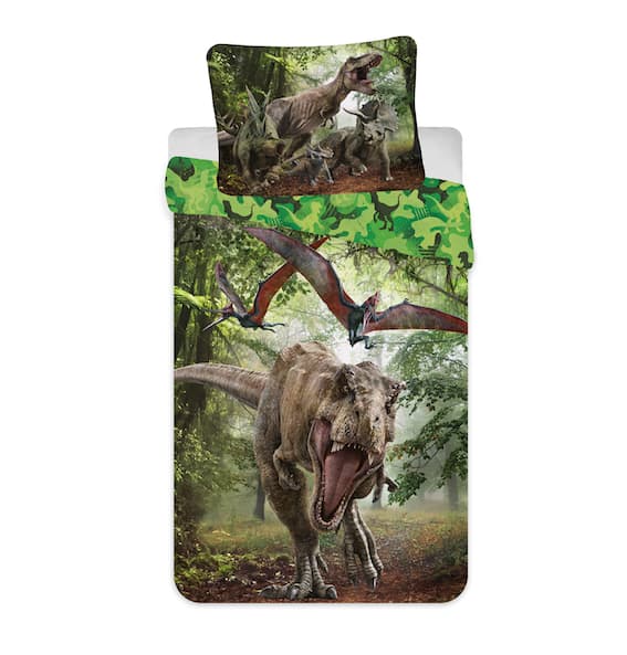 Barnsängkläder 140x200 Jurassic Park dinosaurier Jurassic World Green 7332 örngott 70x90