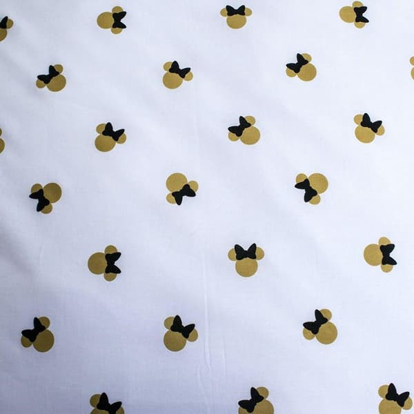 Bomullssängkläder 140x200 Minnie Gold Mini Mouse 8339 bågar örngott 70x90 vit beige