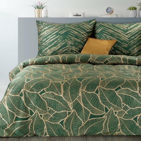 Satin sängkläder 220x200 Metalic 16 gröna bladguld geometri i en Eurofirany box