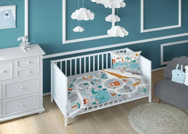 Puuvillaiset vuodevaatteet 100x135 Eläimet 3619 B Olen niin vanha, kuukausia ja päiviä, harmaa valkoinen, lasten Lapset 1