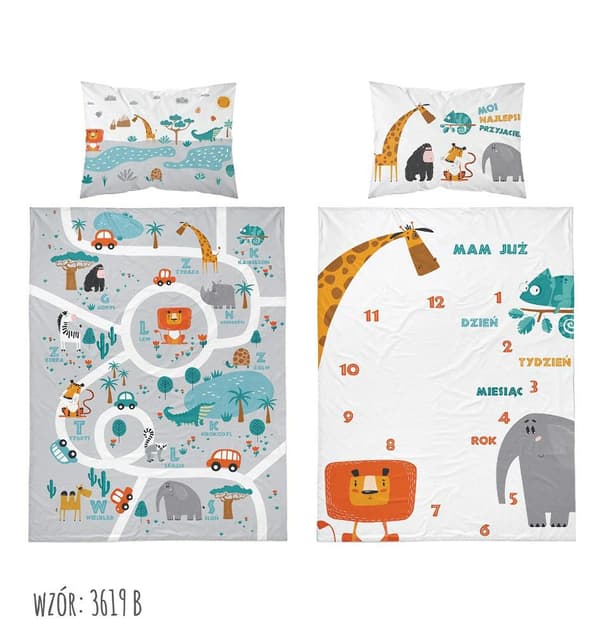 Puuvillaiset vuodevaatteet 100x135 Eläimet 3619 B Olen niin vanha, kuukausia ja päiviä, harmaa valkoinen, lasten Lapset 1