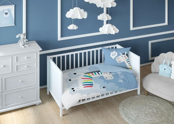 Bomuld sengetøj 90x120 Unicorn 3614 A blå hvide skyer regnbue børn Børn 1