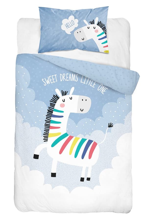 Bomuld sengetøj 90x120 Unicorn 3614 A blå hvide skyer regnbue børn Børn 1