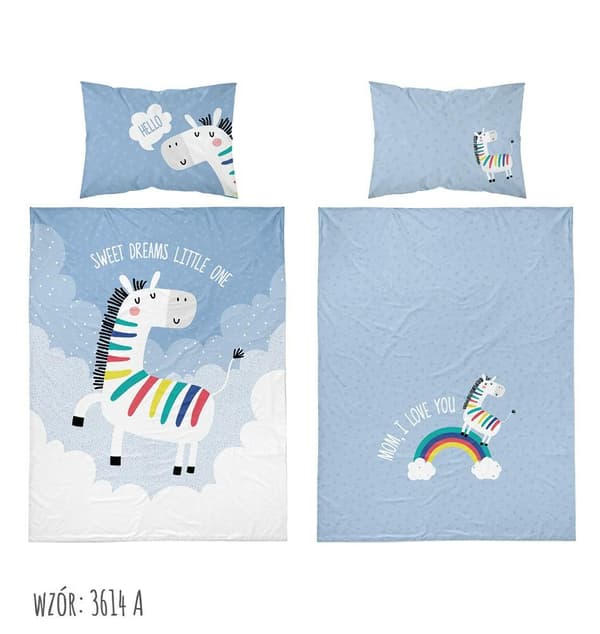 Bomuld sengetøj 90x120 Unicorn 3614 A blå hvide skyer regnbue børn Børn 1