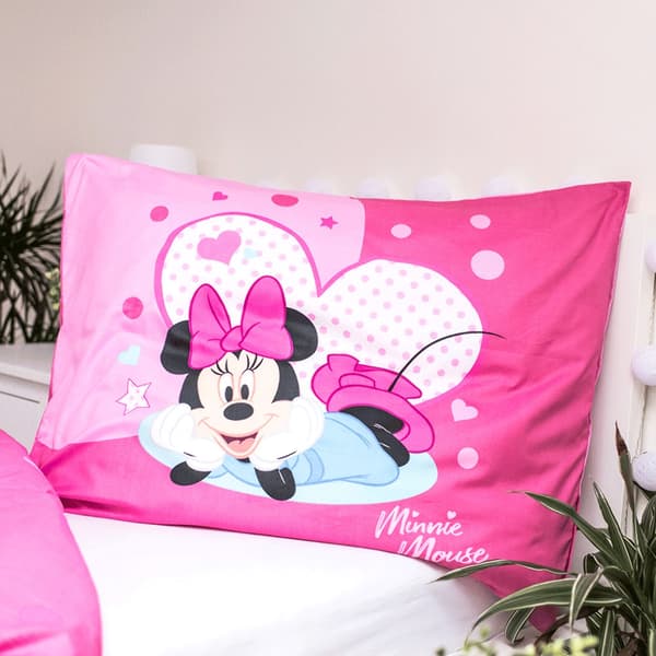 Barnsängkläder 140x200 Mini Minnie Mouse 9503 rosa amarant med prickiga örngott 70x90