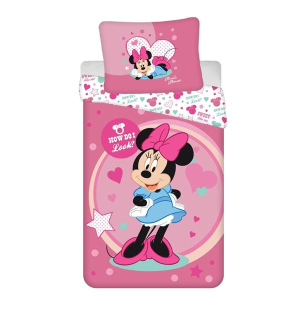 Barnsängkläder 140x200 Mini Minnie Mouse 9503 rosa amarant med prickiga örngott 70x90