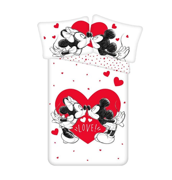 Bomuld sengetøj 140x200 Mickey Mouse og Mini hjerte 1032 Minnie Mickey Mouse kærlighed pudebetræk 70x90