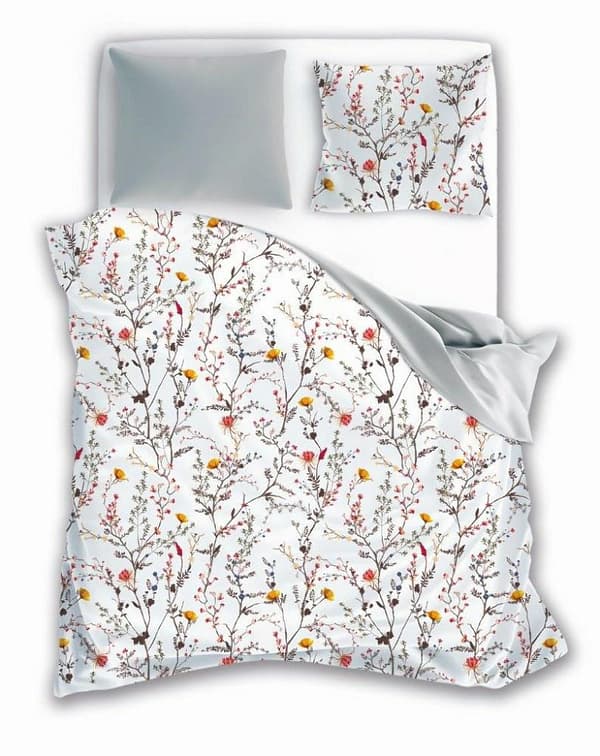 Bomuld sengetøj 160x200 017-B hvid grå farverige blomster Elegant 2