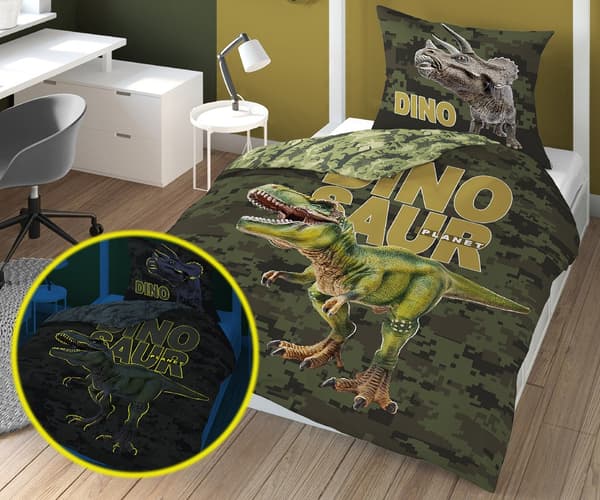 Sängkläder glöd i mörkret 160x200 dinosaurie 4030 A bomull Fluo 133